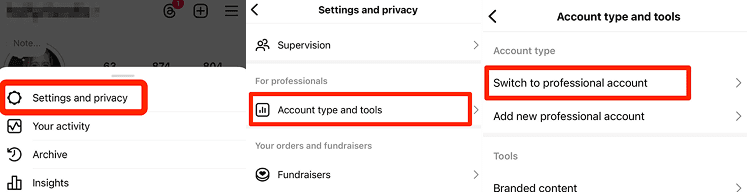 Switch Instagram to a professional account to access Insights