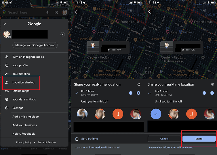 Google Maps live location sharing between iPhone and Android