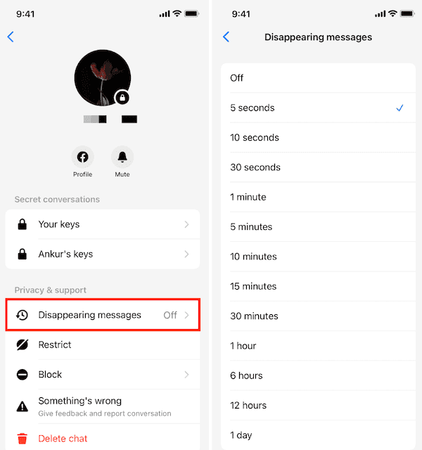 set secret messages on messenger to disappear after being seen