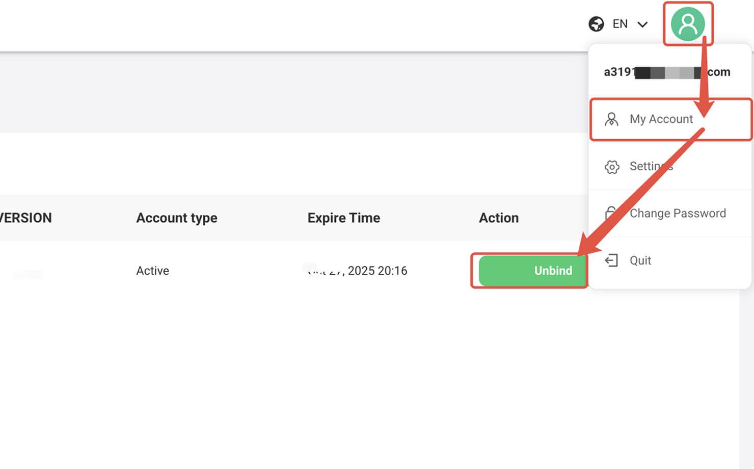 Unbind device in the VigilKids dashboard