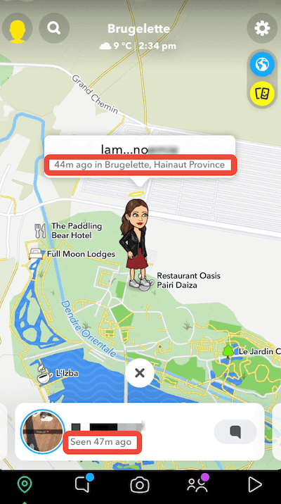 Snap Map timestamp for Snapchat activity